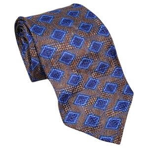 Ermenegildo‎ Zegna Mens Tie Silk Blue Brown Diamond Geometric Print Necktie 60"